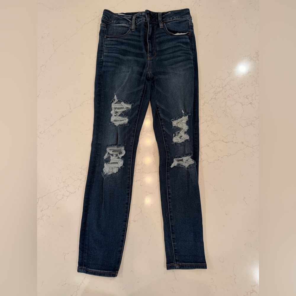 American Eagle Outfitters Dark Blue Distressed Jeggings 6 short